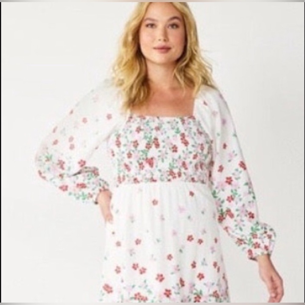 Draper James Floral Smocked Puffed Sleeve Dress